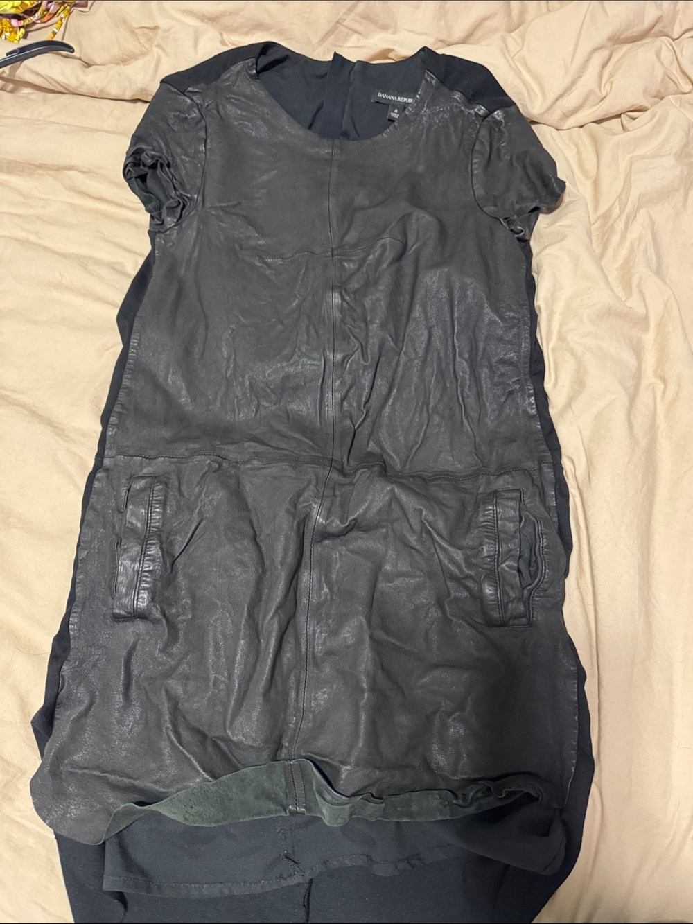 Black Leather Pocket Shift Dress